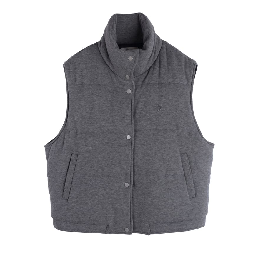 Melange Padded Button Vest with Stand Collar, Pullover and Baggy Sweatpants