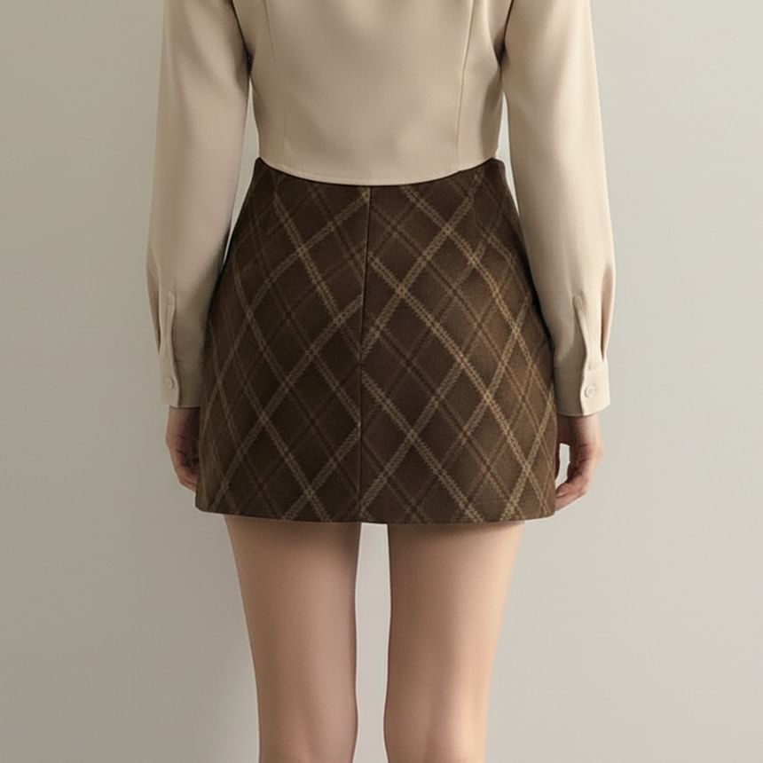 High Waist Plaid Mini A-Line Skirt