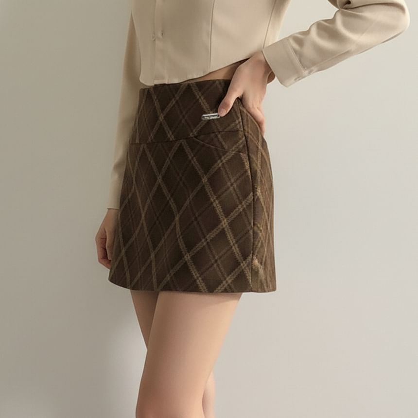 High Waist Plaid Mini A-Line Skirt