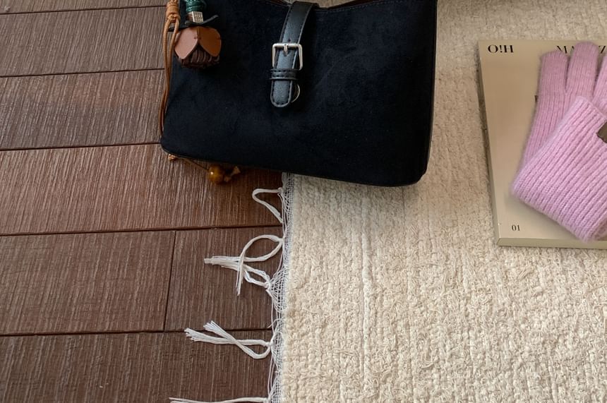 Buckled Faux Suede Shoulder Bag