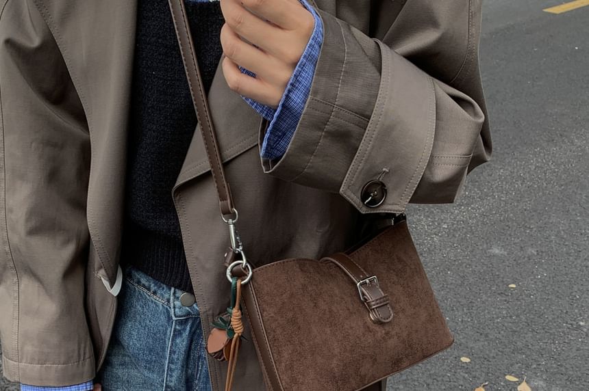 Buckled Faux Suede Shoulder Bag