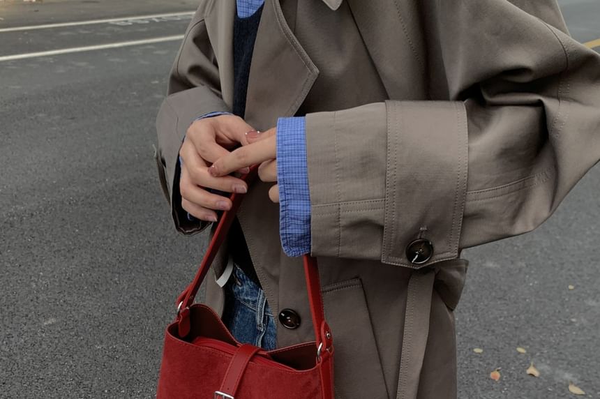 Buckled Faux Suede Shoulder Bag