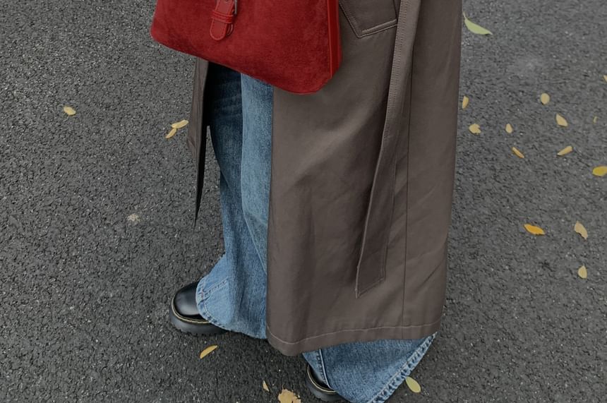 Buckled Faux Suede Shoulder Bag