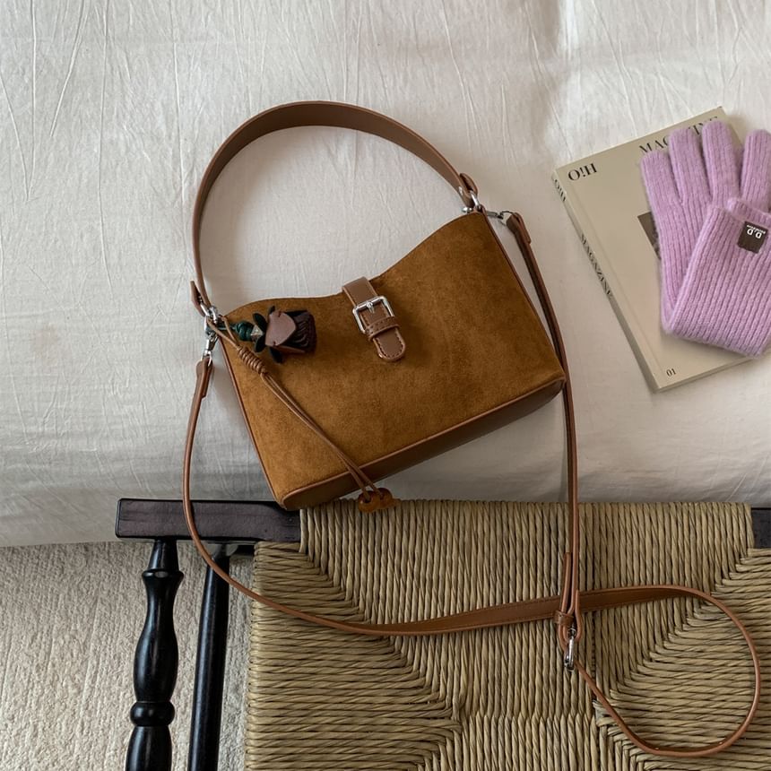 Buckled Faux Suede Shoulder Bag