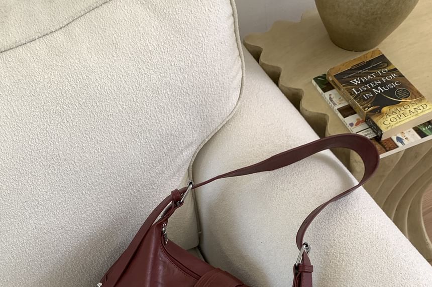 Studded Buckled Faux Leather Shoulder Bag