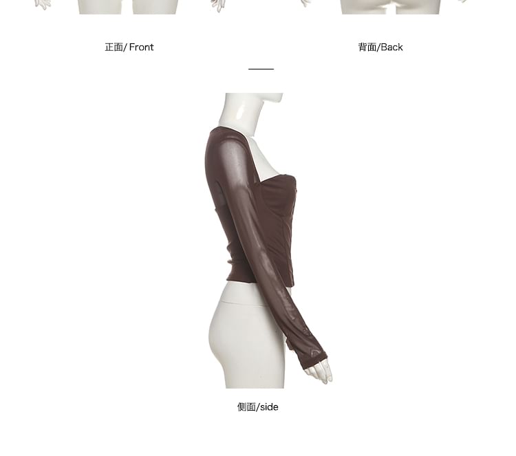 Sweetheart-Neckline Hook & Loop Top and Low-Waist Shirred Midi Pencil Skirt with Long Sleeves