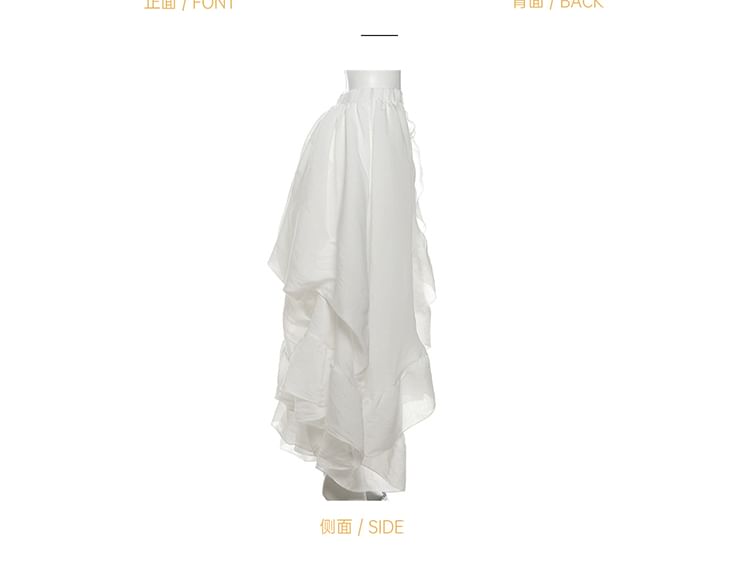 Square-Neck Crop Top with Elbow Sleeves and High-Waist Plain Maxi A-Line Skirt and Undershorts