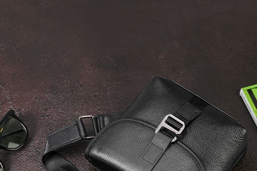 Buckled Genuine Leather Flap Crossbody Bag
