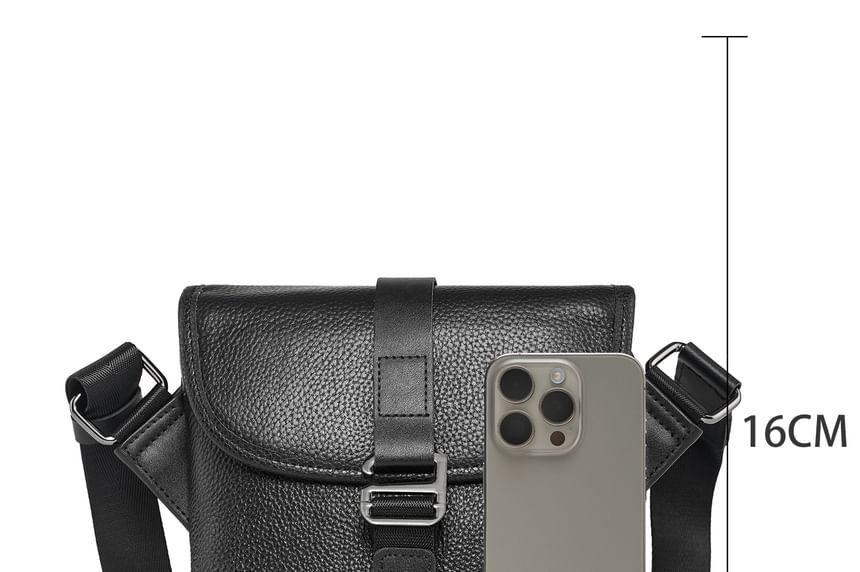 Buckled Genuine Leather Flap Crossbody Bag