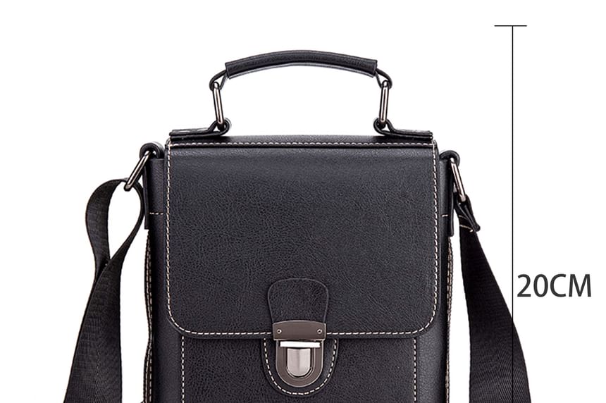 Contrast Stitching Buckled Faux Leather Flap Crossbody Bag