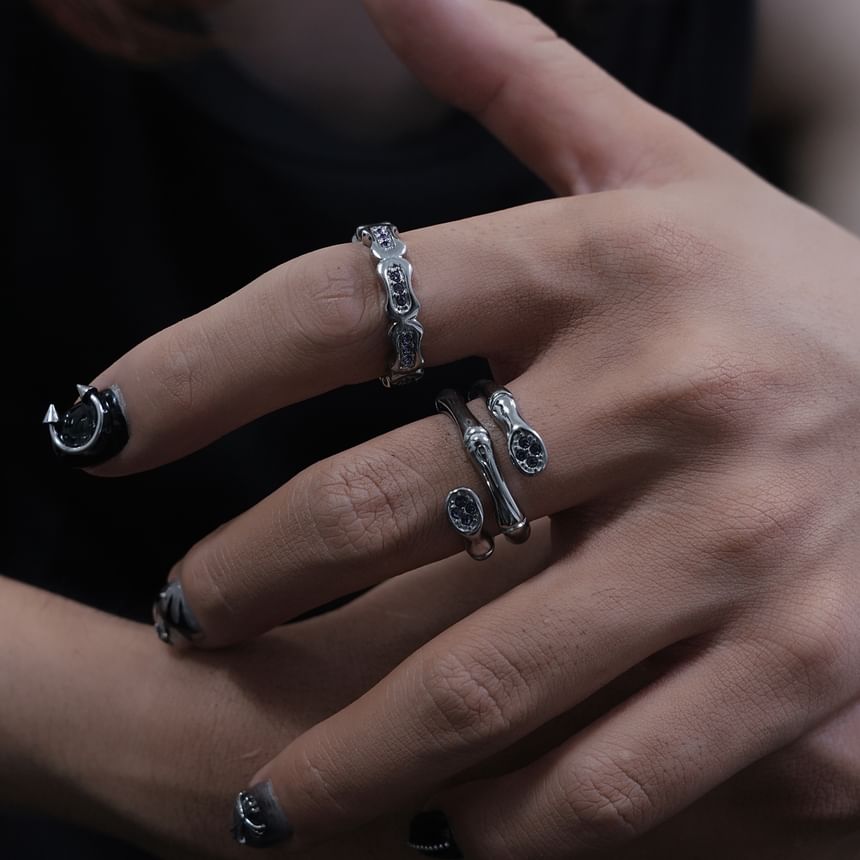Stainless Steel Rhinestone Silver Tone Ring / Set
