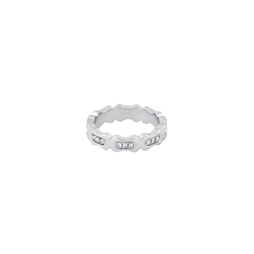 Stainless Steel Rhinestone Silver Tone Ring / Set