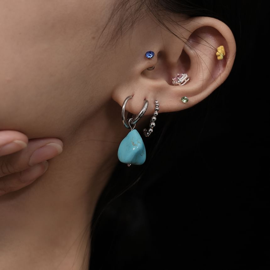 Stainless Steel Faux Turquoise Hoop Drop Earring