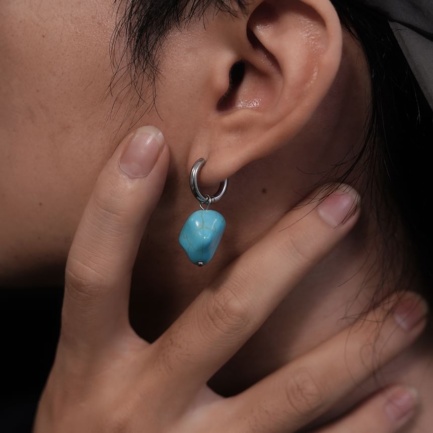 Stainless Steel Faux Turquoise Hoop Drop Earring