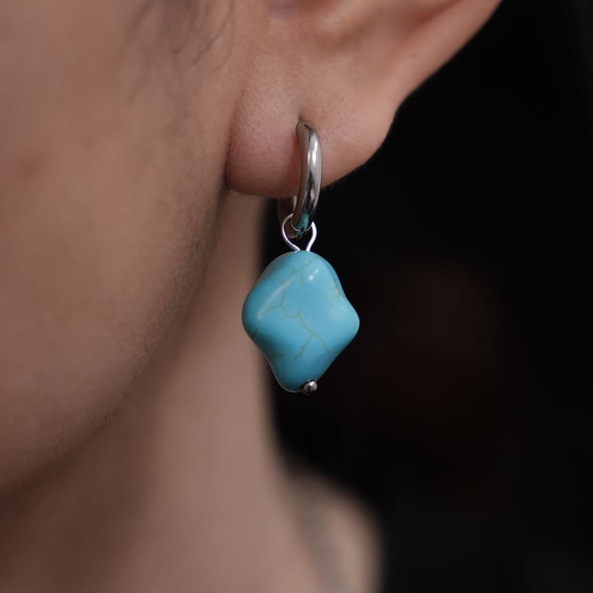 Stainless Steel Faux Turquoise Hoop Drop Earring