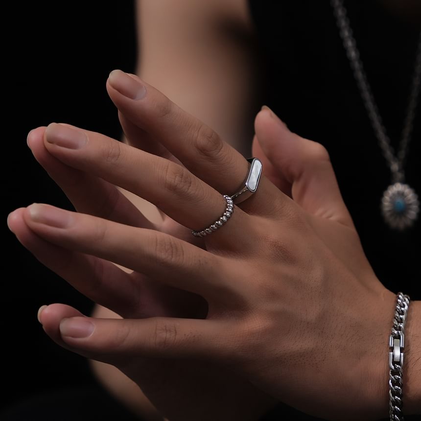 Stainless Steel Mother of Pearl / Beaded Ring / Set