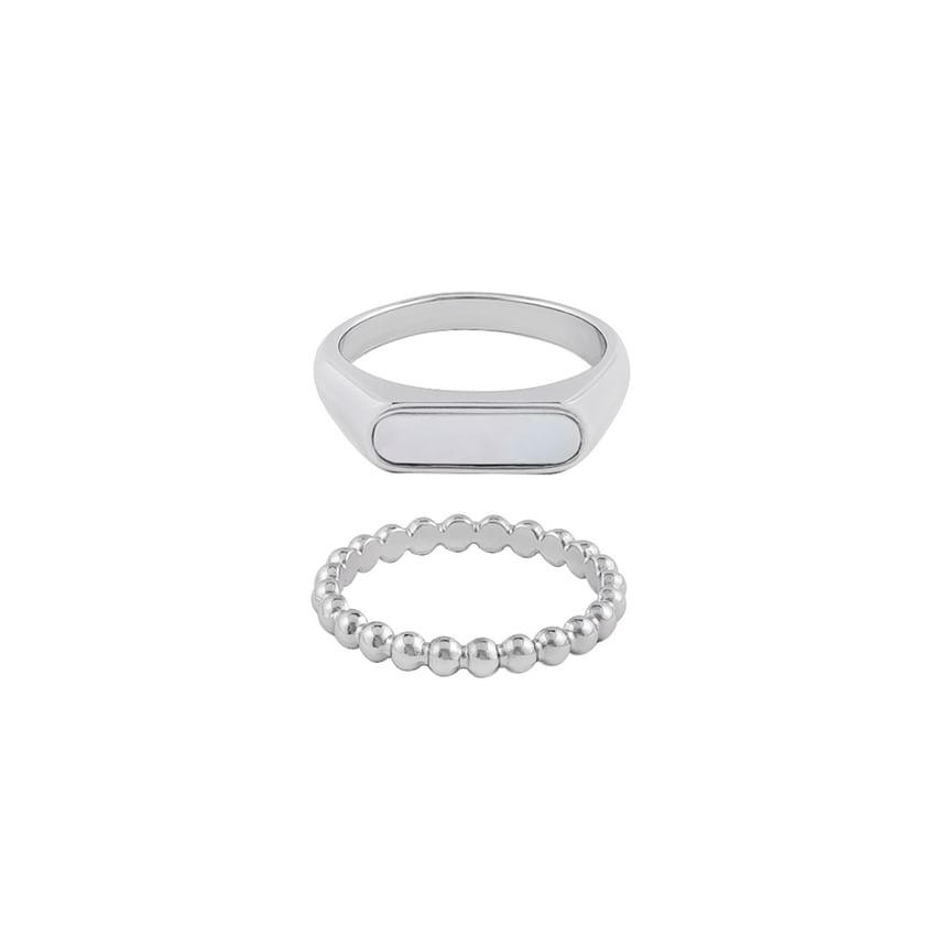 Stainless Steel Mother of Pearl / Beaded Ring / Set