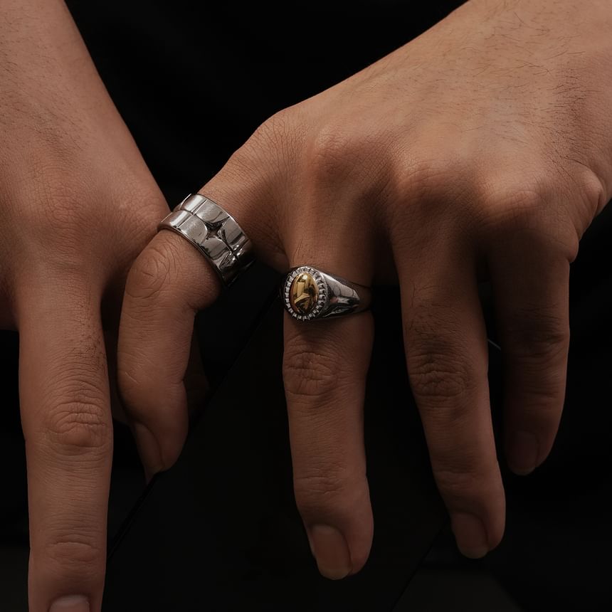 Stainless Steel Two Tone Cabochon Ring