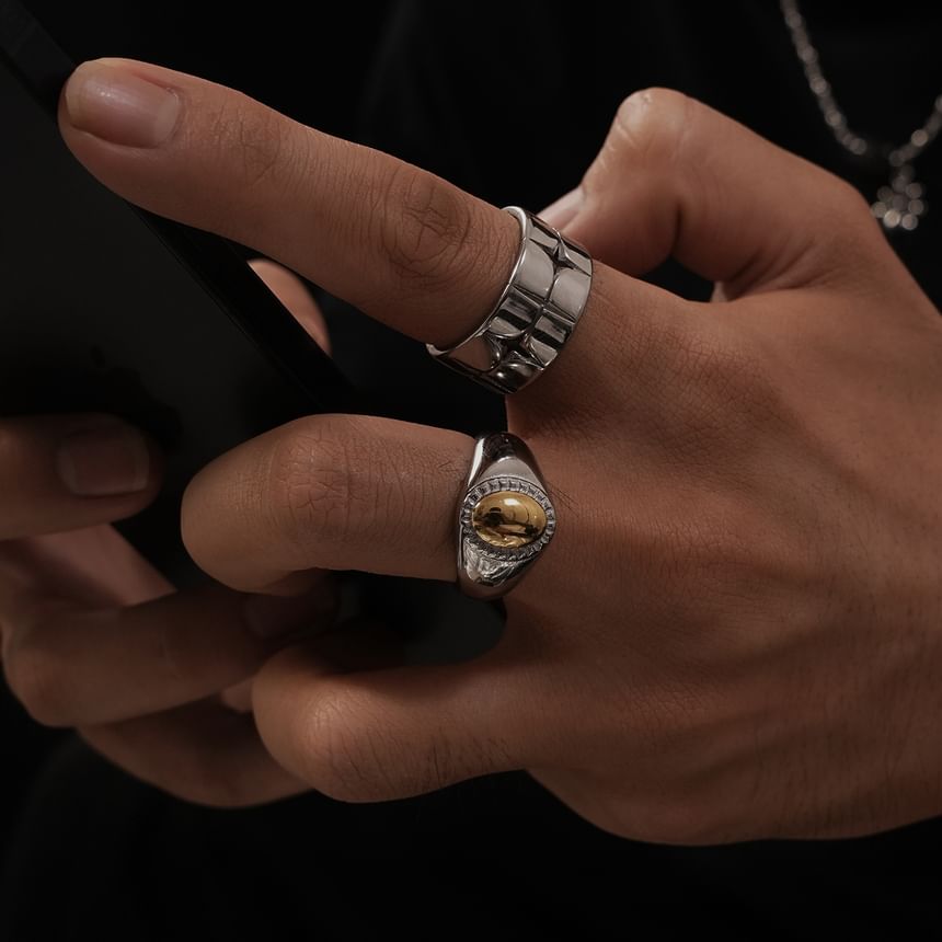 Stainless Steel Two Tone Cabochon Ring
