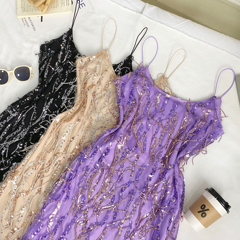 Spaghetti Strap Sequin Fringe Mini Bodycon Dress