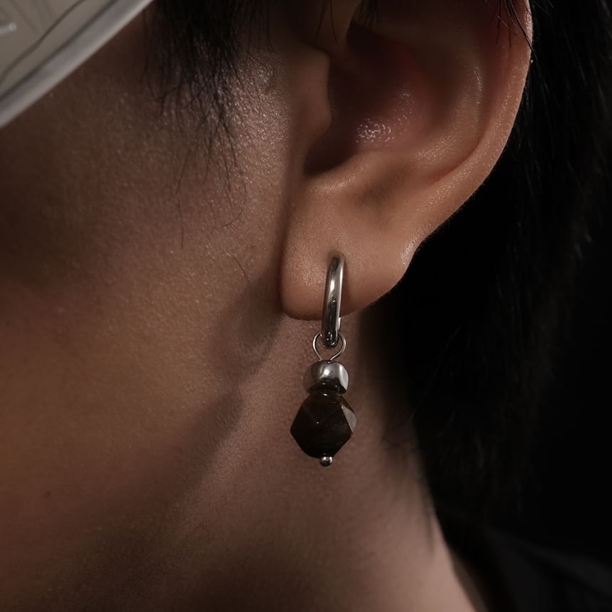 Stainless Steel Beaded Hoop Drop Earring