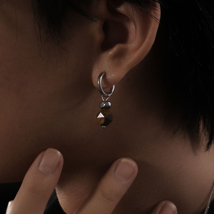 Stainless Steel Beaded Hoop Drop Earring