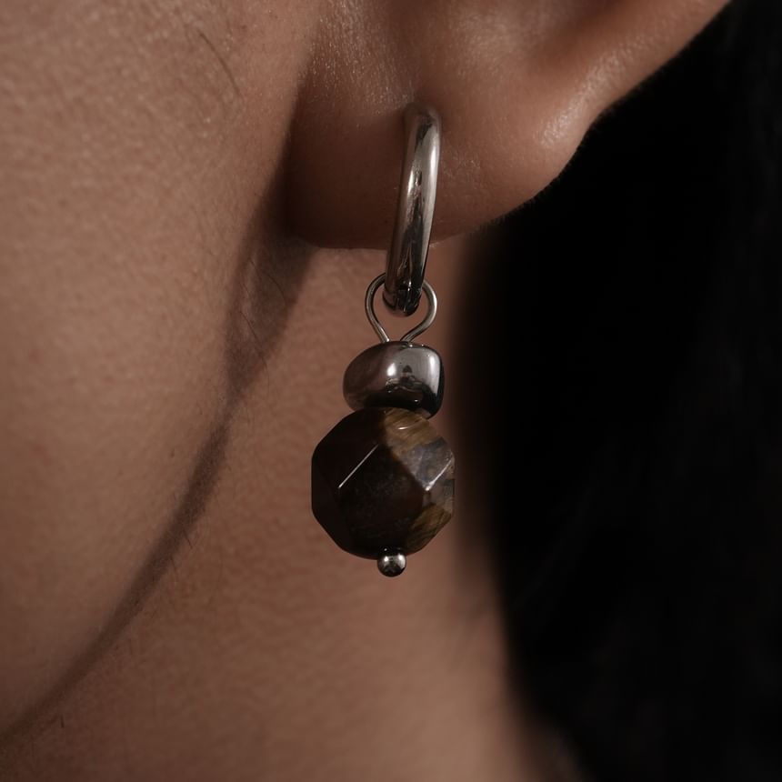 Stainless Steel Beaded Hoop Drop Earring