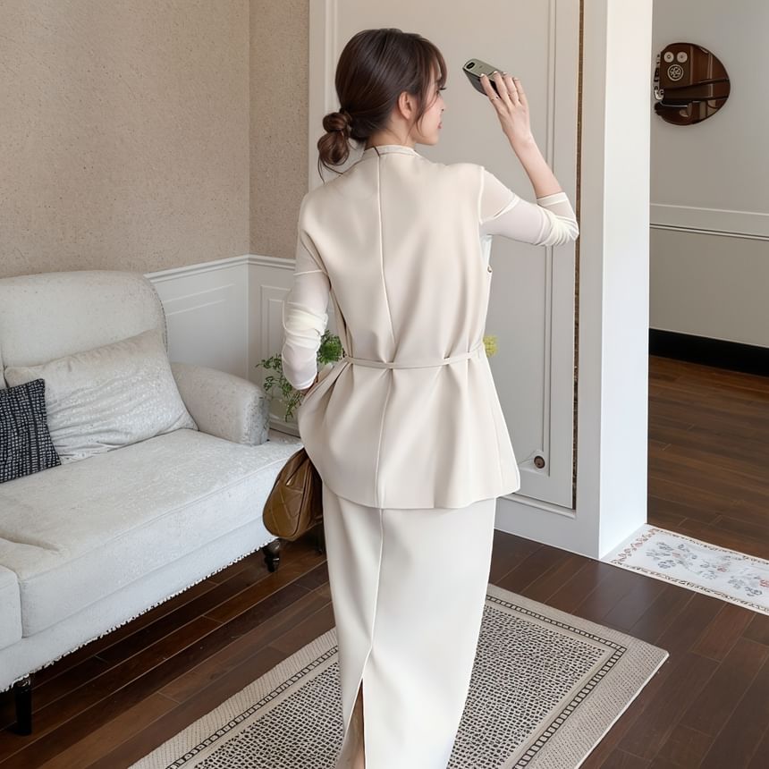 Round Neck Vest, Slim Tee & High Waist Midi H-Line Skirt Set
