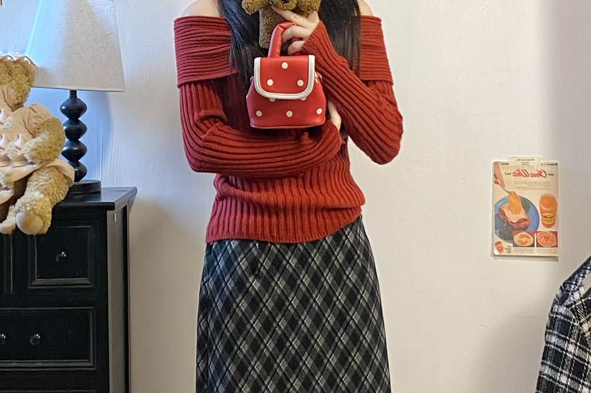 Plaid Midi A-Line Skirt
