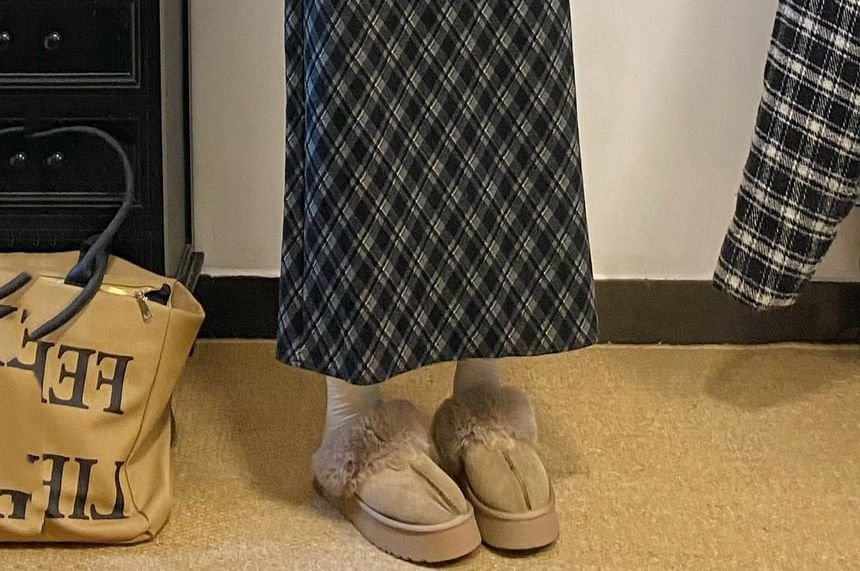 Plaid Midi A-Line Skirt