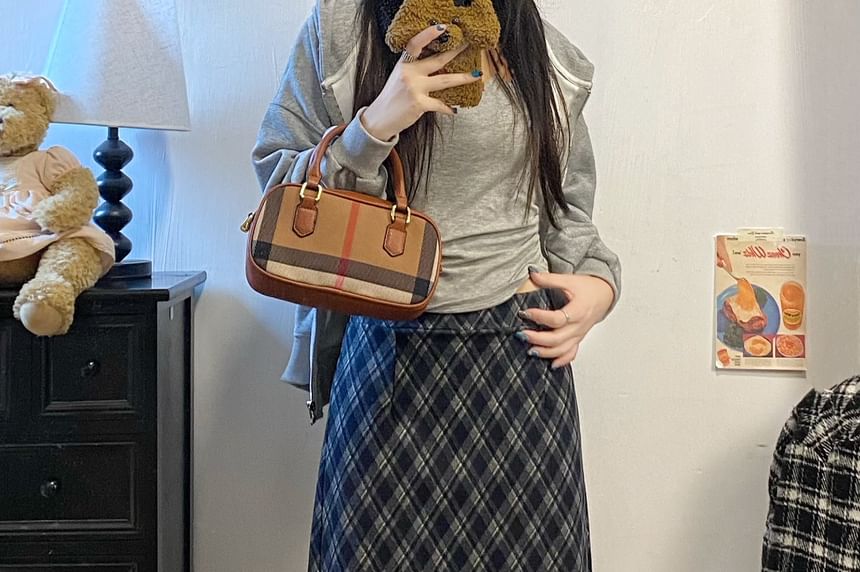 Plaid Midi A-Line Skirt
