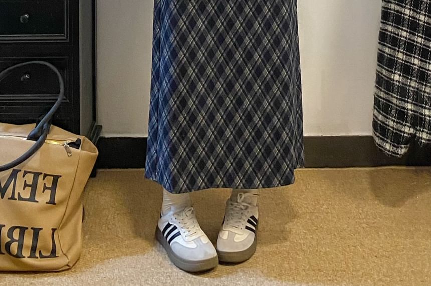 Plaid Midi A-Line Skirt