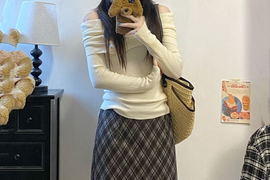 Plaid Midi A-Line Skirt