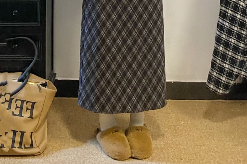 Plaid Midi A-Line Skirt