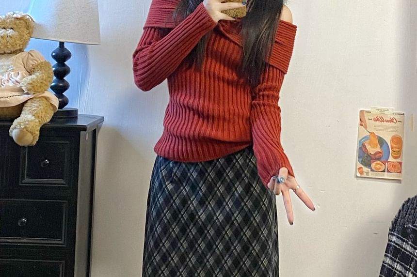 Plaid Midi A-Line Skirt