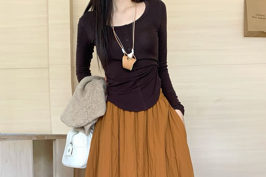 Textured Maxi A-Line Skirt