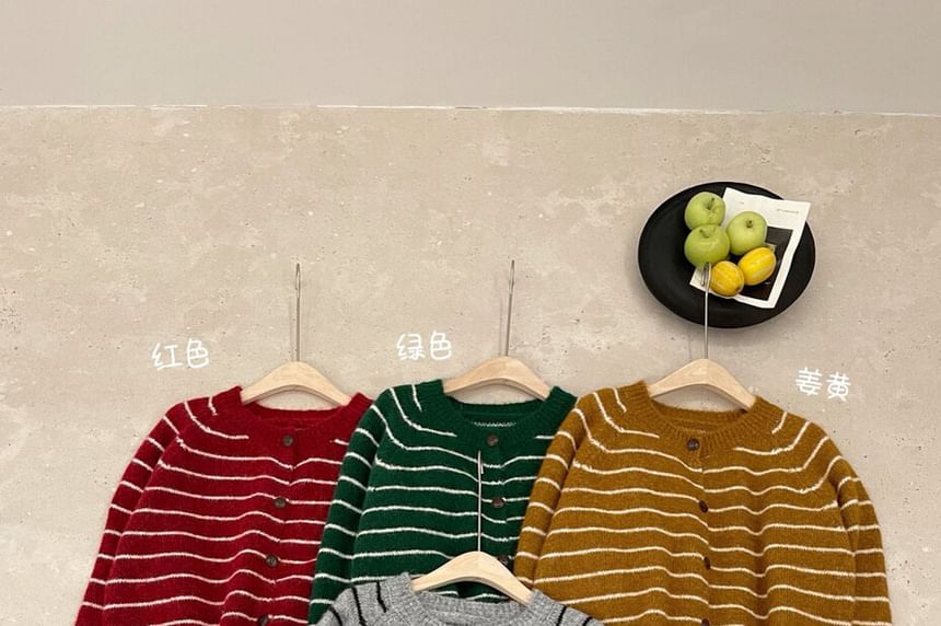 Crew Neck Striped Button-Up Cardigan