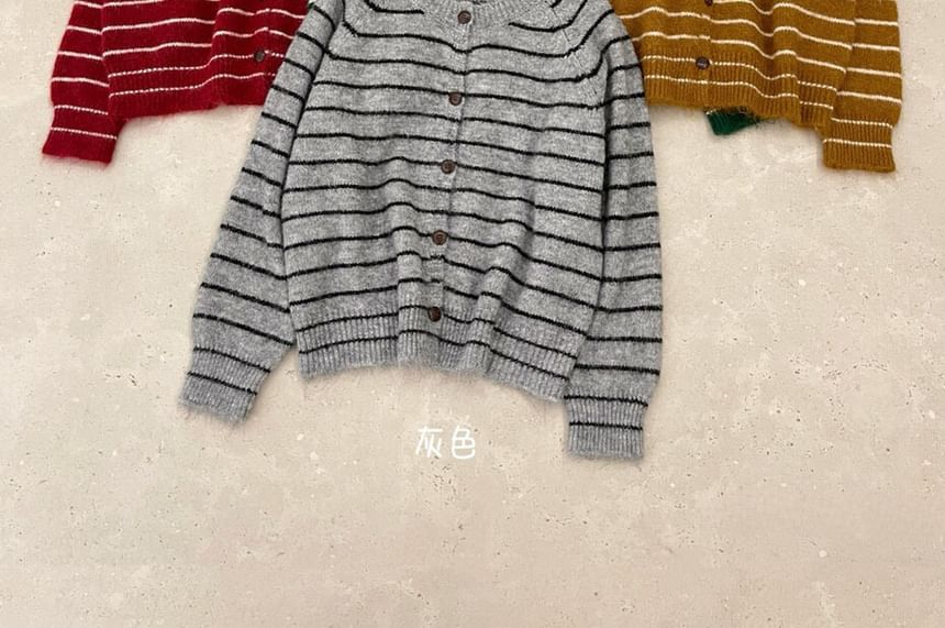 Crew Neck Striped Button-Up Cardigan