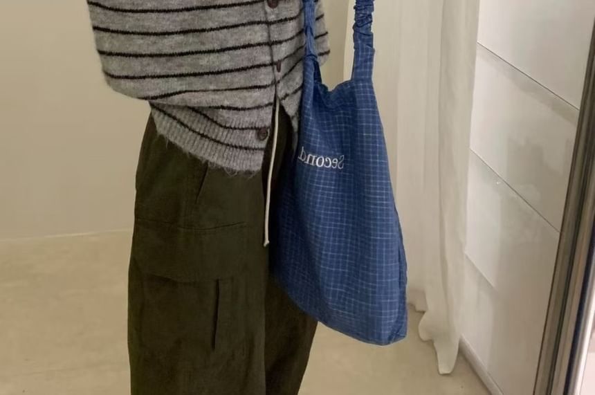 Crew Neck Striped Button-Up Cardigan