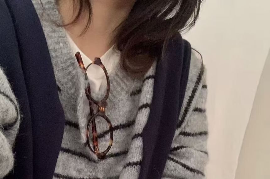 Crew Neck Striped Button-Up Cardigan