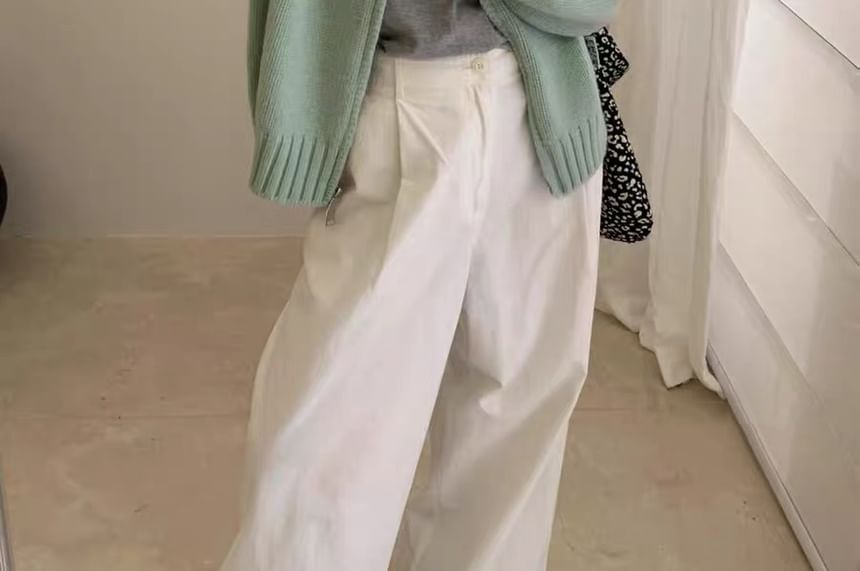 Collared Zip-Up Plain Cardigan