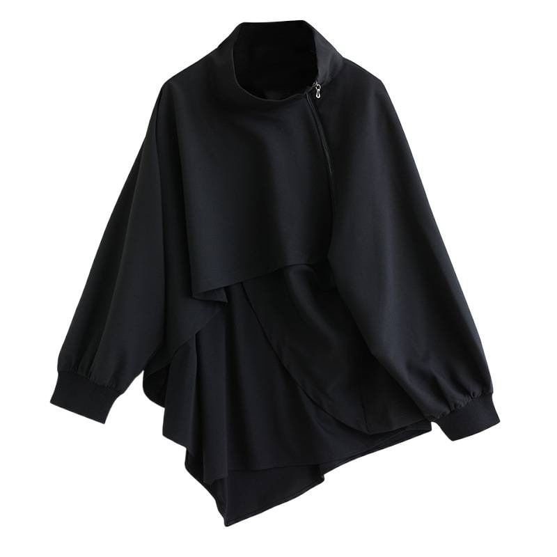 Long-Sleeve Asymmetrical Zip Blouse & High Waist Paneled Midi A-Line Skirt