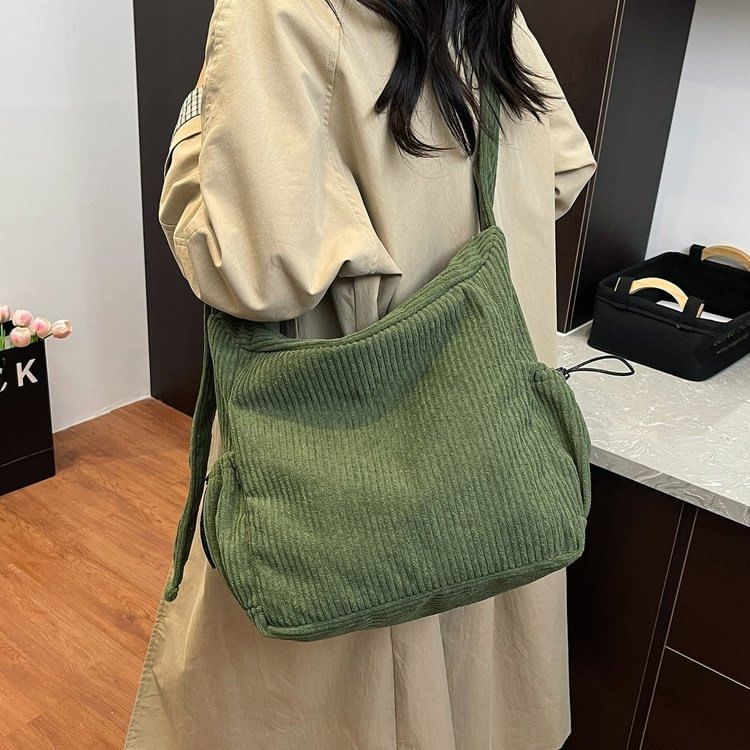 Corduroy Ribbed Plain Shoulder Bag