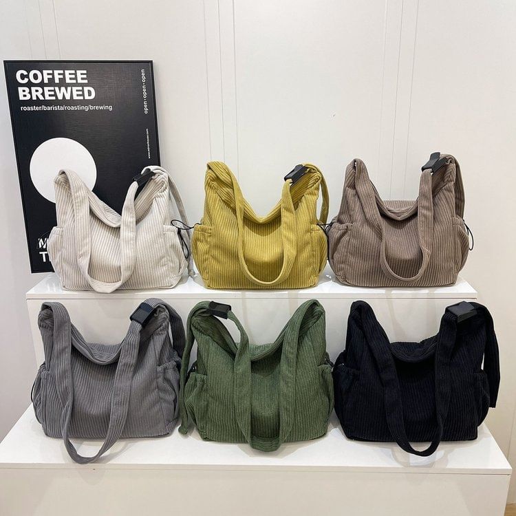 Corduroy Ribbed Plain Shoulder Bag