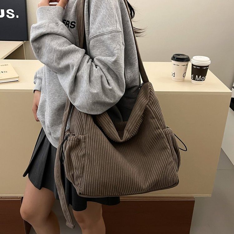 Corduroy Ribbed Plain Shoulder Bag