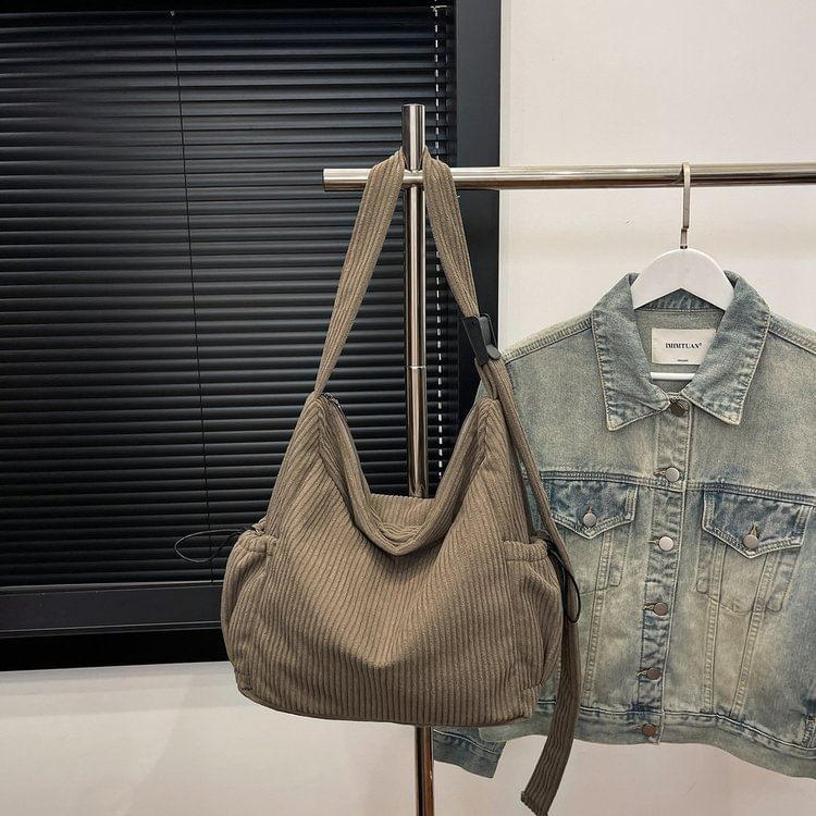 Corduroy Ribbed Plain Shoulder Bag
