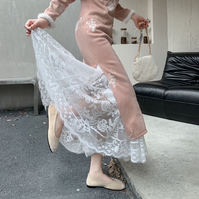 Lace Maxi A-Line Skirt