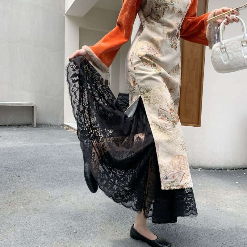 Lace Maxi A-Line Skirt