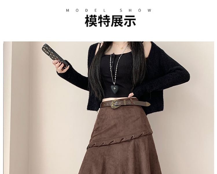 Asymmetrical Faux Suede A-Line Skirt