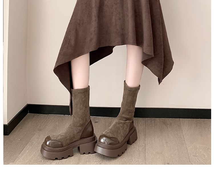Asymmetrical Faux Suede A-Line Skirt